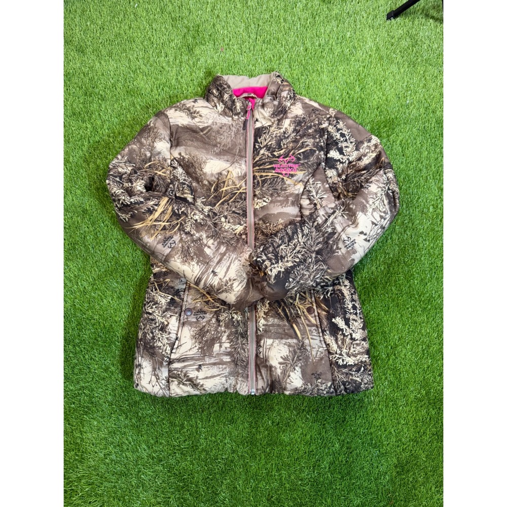 Realtree Max-1 XT Camo Puffer Jacket Pink Trim Womens Medium Hunting Coat